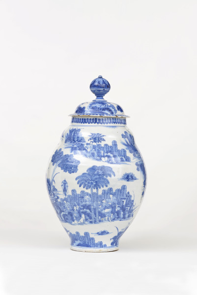 Delft blue and white vase with cover