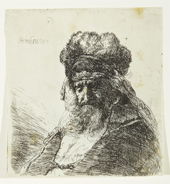 Old Bearded Man in a High Fur Cap with Eyes Closed (Anciano con barba con gorra de piel y los ojos cerrados)