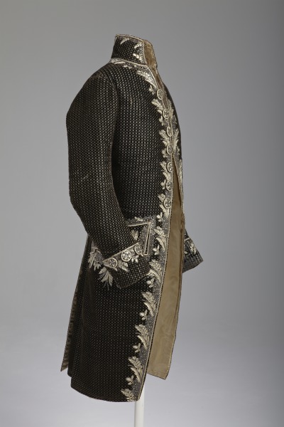 Black cut velvet man’s coat with elaborate silver embroidered and paste (false jewels)