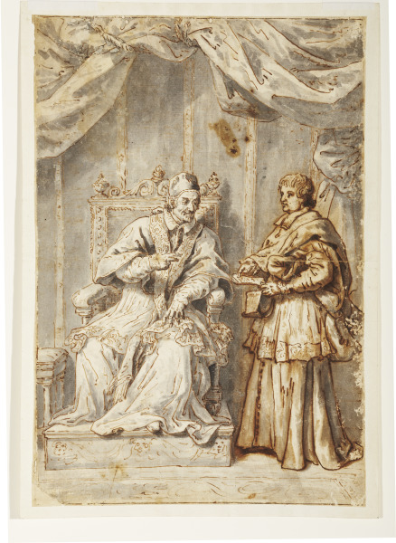 Pope Innocent XI giving his approval to a decree held by a cardinal assistant (El Papa Inocencio XI da su aprobación a un decreto en poder de un cardenal asistente)